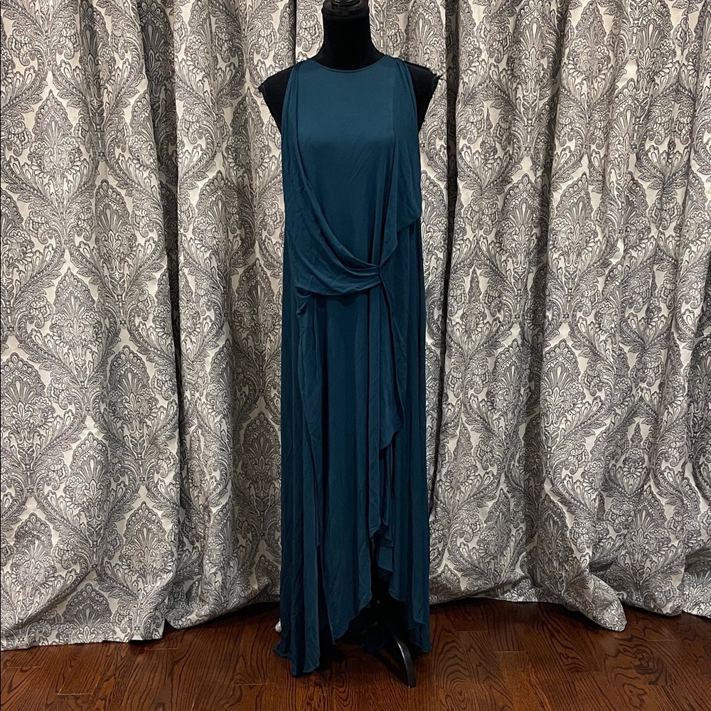 Teal blue, draped jersey gown by Max Azria Vintage